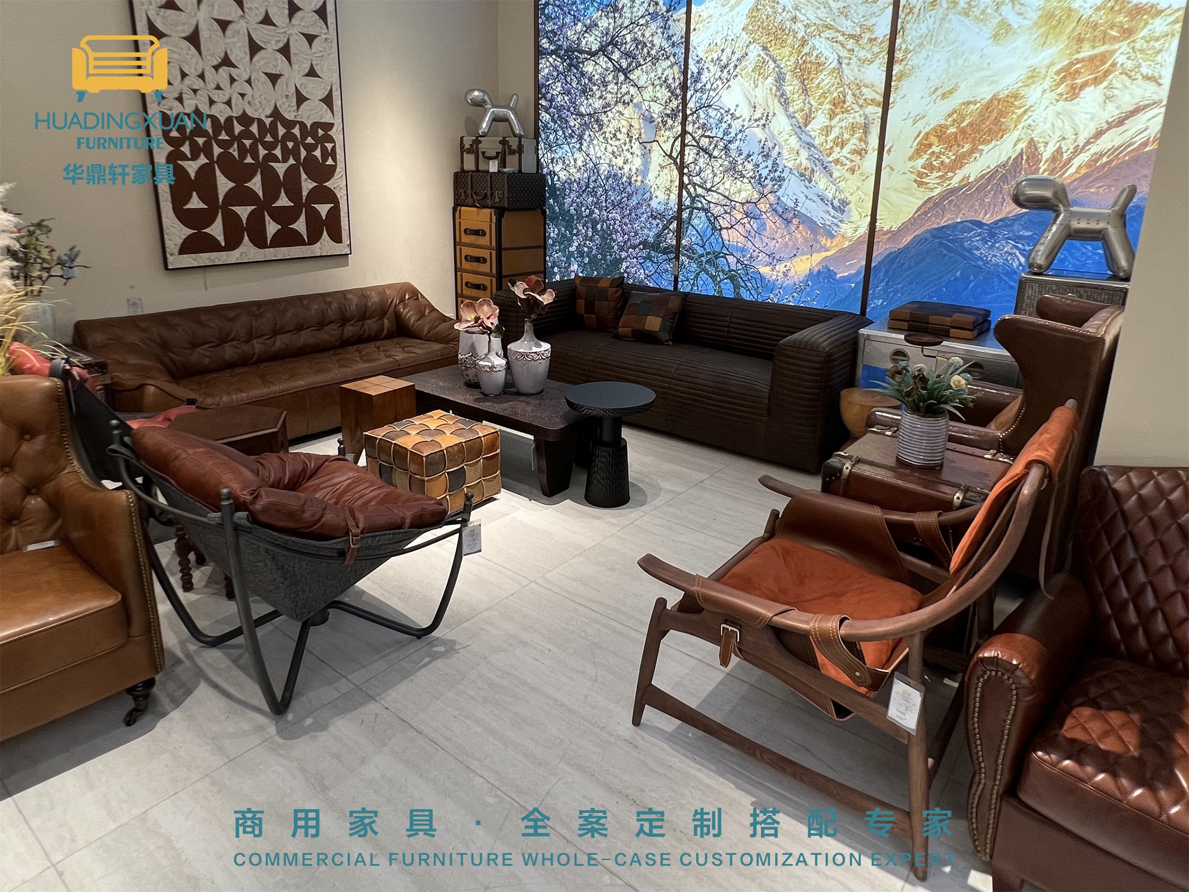 华鼎轩家具展厅皇朝店会所体验区美式复古中古风家具-02